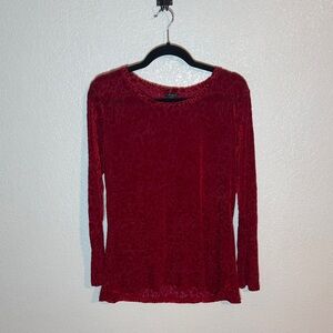 Hannah Red Floral Burnout Velvet Long Sleeve Top Size XL